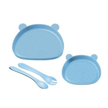 Imagem de Kit Alimentação Refeição Infantil Bebê Criança Com Pratos Talheres 4 P