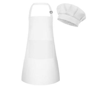 Imagem de BOUBONI Kids Apron and Chef Hat Set Adjustable Chef Art Apron with 2 Pockets Toddler Chef Hat and Apron for Cooking Baking Painting (White)