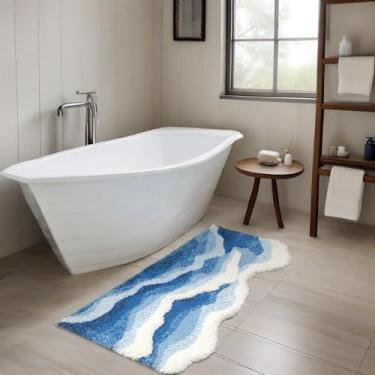 Imagem de JGSF Tapete de banho ondulado azul marinho fofo tapete de corredor antiderrapante lavável tapetes de banheiro para quarto, banheiro, corredor, decoração de casa, tapete de chuveiro (B, 49,5 cm x 119,4