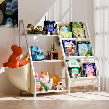 Imagem de Estante infantil e organizador de brinquedos, armazenamento de brinquedos de 3 níveis para crianças, estante Montessori, prateleira de livros para quartos infantis, sala de jogos, quarto, berçário