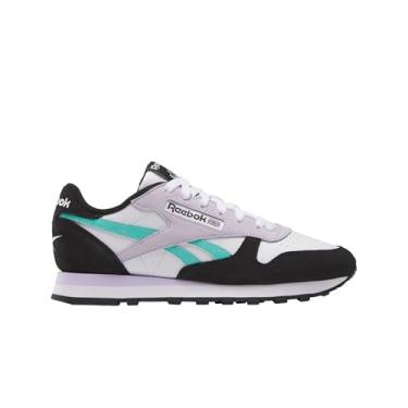 Imagem de Reebok Tênis feminino de couro clássico, Branco/Ai Aqua/Preto, 41