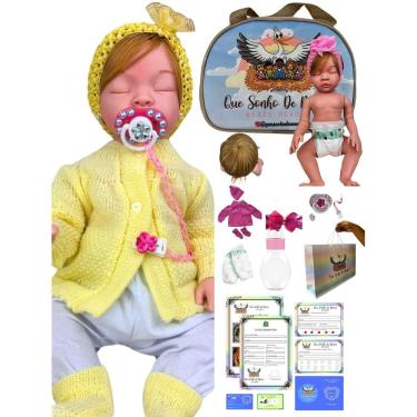 Imagem de Bebê reborn boneca menina realista silicone olhos fechados loira + acessorios AM