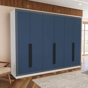 Imagem de Guarda-Roupa Casal Valência 6 Portas 4 Gavetas Branco/Azul - Politorno