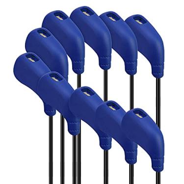 Imagem de PGM Capas de taco de golfe 10 peças ou 2 peças de capas de cabeça de ferro sem abertura, fácil de colocar e lavável, capas de cabeça de golfe servem na maioria das marcas (azul - conjunto de 10 peças)