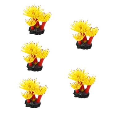 Imagem de AKALNNB 5 peças aquário fluorescente coral aquário coral recife artificial ornamento coral aquário decoração paisagem aquário decoração coral falso amarelo