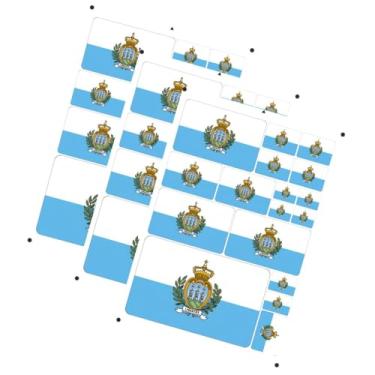 Imagem de EnigmaGlow Pacote com 3 adesivos de bandeira de San Marino com impressão a laser Américas Europa Oceania em vários tamanhos (azul San Marino)