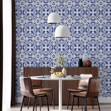 Imagem de Kit 10 Rolos Papel De Parede Adesivo Azulejo Azulbranco 3,0M