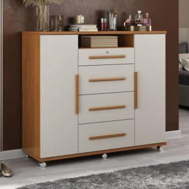 Imagem de Cômoda 4 Gavetas 2 Portas Versátil Zanzini, Cinamomo/Areia