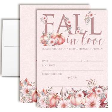 Imagem de Convites para chá de panela Blush Fall in Love - 20 5x7 cartões de preenchimento com envelopes - Convites de chá de casamento floral de abóbora de outono por AmandaCreation