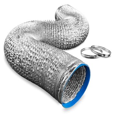 Imagem de Midcvfrun Mangueira de ventilação para secadora 10 cm 4,9 m - Mangueira de ventilação de duto de ar isolada flexível para espaço apertado, mangueira de exaustão de alumínio com 2 braçadeiras para