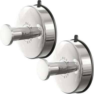 Imagem de DGYB Ganchos de ventosa para chuveiro, conjunto de 2 ganchos removíveis de aço inoxidável para banheiro, vidro, janela, porta, parede e gancho de guirlanda de sucção para pendurar roupão, bucha