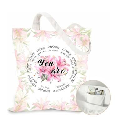 Imagem de Ialtsidws Bolsa feminina de lona Christian You Are com fecho magnético e bolso interno com zíper, bolsa de ombro leve e elegante para trabalho, viagens, itens essenciais diários