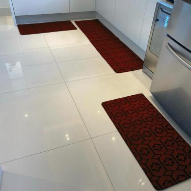 Imagem de Kit Jogo De Cozinha Carpete Geométrico Elegante 3pçs Vinho