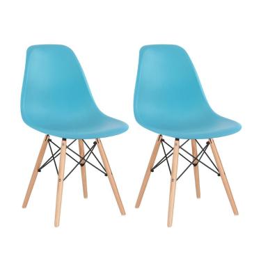 Imagem de Kit 2 Cadeiras Charles Eames Eiffel Dsw Com Pés De Madeira Clara Azul Tiffany