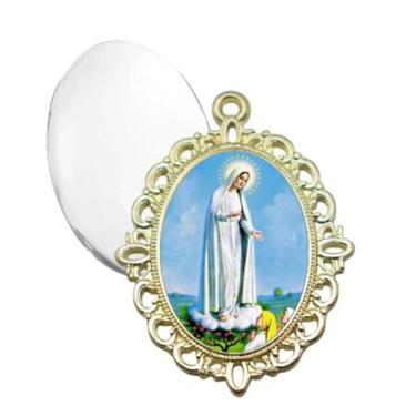 Imagem de Relicario Dourado Nossa Senhora de Fatima Terno Noivo lapela Qualidade