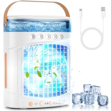 Imagem de Gcobup Ar-Condicionado Portátil, Ventilador Refrigerador 4 Em 1 Com Tanque De 700 Ml, 2 Velocidades E Luzes Led 7 Cores - Mini Unidade Evaporativo Para Camping, Escritório, Quarto, Carro