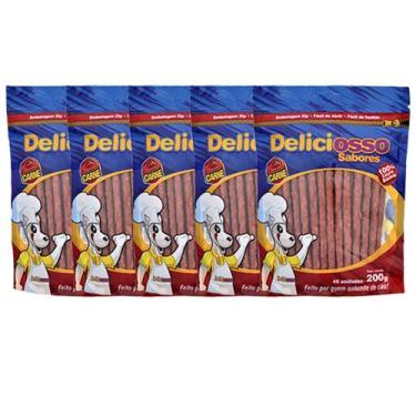 Imagem de Combo Petisco Cães Palito Fino Carne 5 Pacotes Deliciosso Ossinho Fino