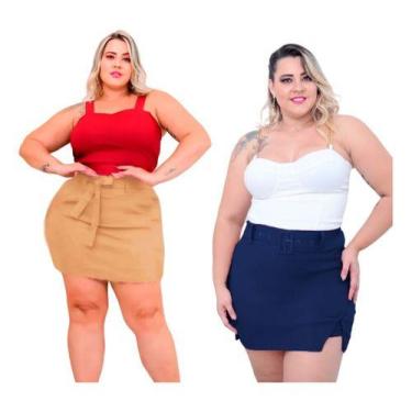 Imagem de Kit 2 Short Saia Moda Plus Size Cintura Alta Grande Verão - Bucci Bout