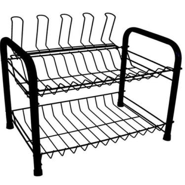 Imagem de Escorredor De Pratos Para 12 Pratos 5 Copos E Talheres Duplo - Preto -