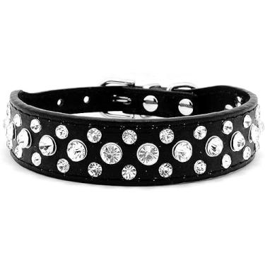 Imagem de Coleira para cachorro com strass, strass brilhante couro PU cristal diamante coleira para cachorro gato gato filhote preto P M G GG (GG, preto)