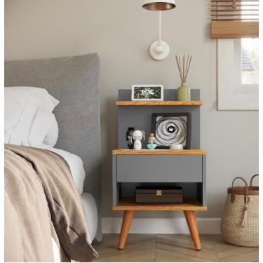 Imagem de Mesa de Cabeceira 1 Gaveta Sleep Com Prateleira Cor Cinza Cinamono - Q