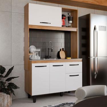 Imagem de Cozinha Compacta Isis 4 Portas 1 Gaveta Freijó/Branco - Panorama Móveis