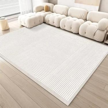 Imagem de Tapete decorativo branco estilo simples para sala de estar, luxuoso, quarto, fácil de limpar, mesa de centro (200 x 250 cm, 78,7 x 98 pol./Flanela-7)