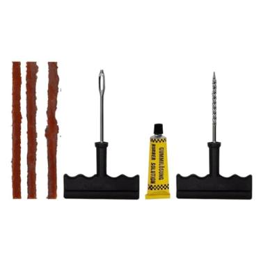 Imagem de Kit de Reparo Conserto Remendo para Pneus de Carro, Moto e Bicicleta, Contém Macarrão Selante, Ferramentas e Cola