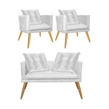 Imagem de Kit 02 Poltrona e Namoradeira Sofá Lucia Confort Com Almofada Sala Rec