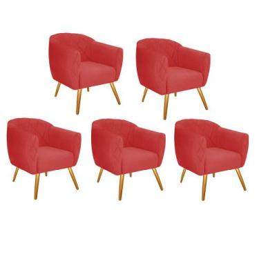 Imagem de Kit 05 Poltrona Cadeira Decorativa  Ludi Pés Palito Sala de Estar Rece