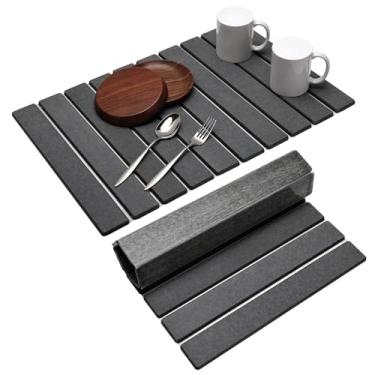 Imagem de Autotechnx Tapete De Secagem Pedra Para Escorredor Pratos, Pratos Rápida Bancada Cozinha, Copos E Garrafas, Grande Terra Diatomácea Absorvente Dobrável Banheiro, Qualquer Bancada, 24" X 16", Cinza E