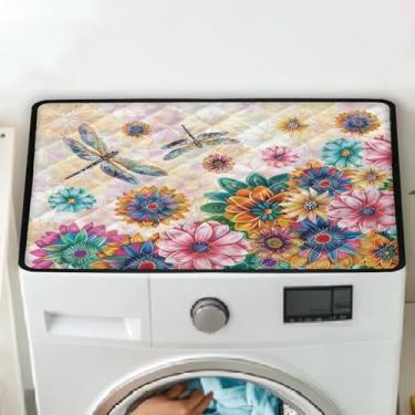 Imagem de GLENLCWE Tapete Boho para lavadora e secadora, tapete para lavadoras e secadoras com estampa de libélula, tapete para tampa, capa antipoeira para máquina de lavar, antiderrapante e respirável