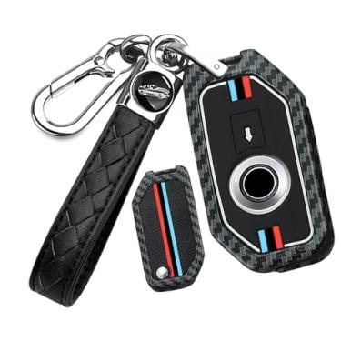 Imagem de HIBEYO Capa de chaveiro de carro adequada para BMW Motors R1250GS R1200GSLC R1200RSLC R1600GSLC F850GS K1600GT K1600GTL K1600 Grand Metal & Silicone Key Shell Case Key Fob Protector-B Keychain (linhas