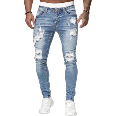 Imagem de Calças De Moletom Masculinas Sexy Hole Jeans Calças Outono Masculino Rasgado Skinny Stretch Calças Slim Biker Blue Pencil Pants, Image Color15, 3XL