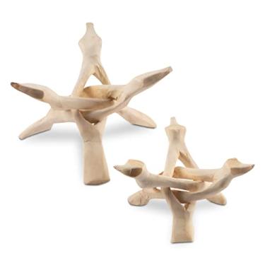 Imagem de Wish Well Suporte de tripé de madeira de 2 peças - Suporte de decoração de quarto esculpido à mão de 10 cm e 15 cm ~ Ideal para concha de ablone, tigela decorativa, bola de cristal, esfera, geodo ~