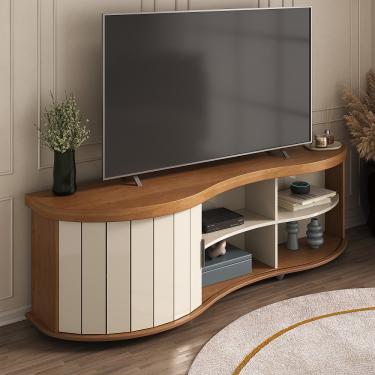 Imagem de Rack Ripado Flex para TV até 75 Polegadas 1 Porta de Correr com Pés Magnum Artely - Cinamomo/Off White