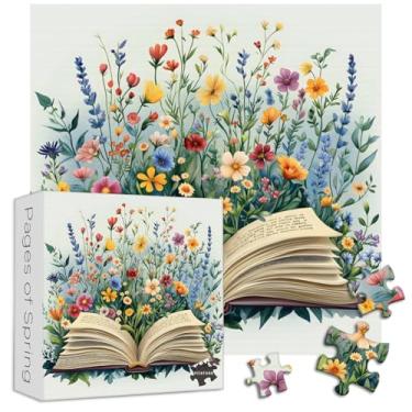 Imagem de Wildflower Book Puzzles for Adults 1000 Pieces, PICKFORU Spring Flower Garden Jigsaw Puzzles, Floral Bookshelf Library Puzzle, Vintage Challenging Plant Theme for Book Lover