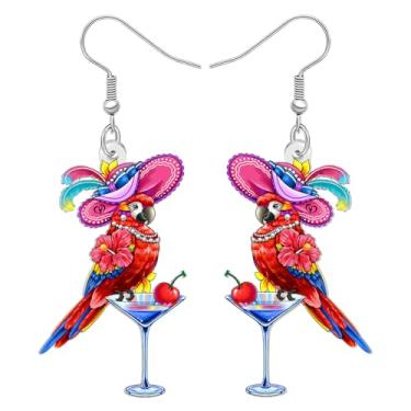 Imagem de DALANE Brincos de acrílico com flores tropicais do Havaí com papagaio, animais divertidos, pendurados, primavera, verão, joias de pássaros, presentes para mulheres, acessórios para amantes de pássaros