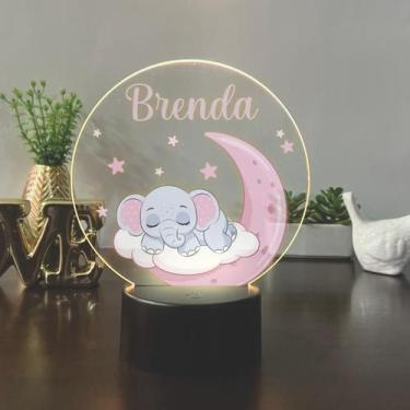 Imagem de Luminaria em acrilico de led infantil personalizada com nome tema elef