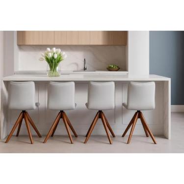 Imagem de Kit 4 Cadeiras ChanelExclusiva Giratórias em Madeira Castanho com Linho Alumínio – Exclusiva - Linho Alumínio