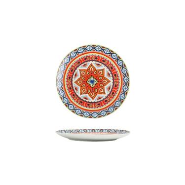 Imagem de Prato de bife estilo europeu para uso doméstico simples redondo esmaltado com personalidade requintada - disco de 20 cm - vermelho clássico