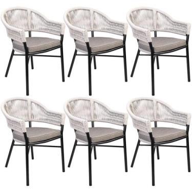 Imagem de Kit 06 Cadeiras Decorativas Área Gourmet Base Grafite Corda Náutica Me