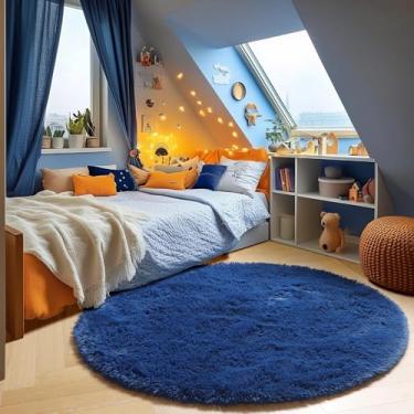 Imagem de ONASAR Tapete redondo azul macio para quarto de crianças, sala de estar, sala de jogos, dormitório, 1,2 m