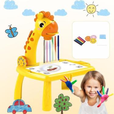 Imagem de Lousa Mágica Infantil Projetor Girafinha Amarela Com Canetinhas - Dute