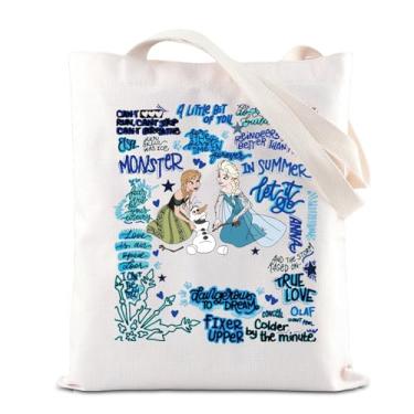 Imagem de Presente inspirado no filme de contos de fadas, mercadoria do filme Frozen Elsa Princesa e Anne Princesa Bolsa de mão Magic Kingdom Presente para amantes de Olaf, Branco