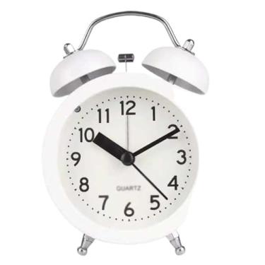 Imagem de Despertadores Despertador analógico redondo branco criativo despertador para o quarto sala de estar den dormitório escolar bateria operado desktop despertador Relógio de cabeceira