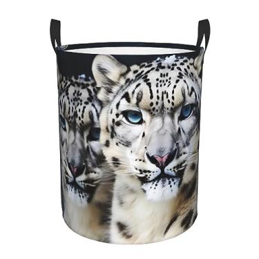 Imagem de Cesta de roupa suja de leopardo de olhos azuis dobrável à prova d'água cesto de armazenamento de roupas com alças pano oxford organizador de brinquedos cesta para banheiro, lavanderia, quarto, pequeno