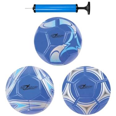 Imagem de Bolas de Futebol, Kit com 3 Bolas Tamanho Oficial e Bomba de Ar Manual, Azul