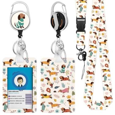 Imagem de Lindo suporte de identificação de dachshund com cordão, porta-crachá de identificação de cachorro com clipe retrátil e chaveiro, suporte de identificação de professor com etiqueta de nome, protetor de