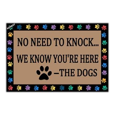 Imagem de AZNWXY Tapete de boas-vindas No Need to Knock We Know You're Here The Dog Capacho engraçado para entrada, tapete de porta frontal antiderrapante tapetes de cozinha 60 cm x 40 cm